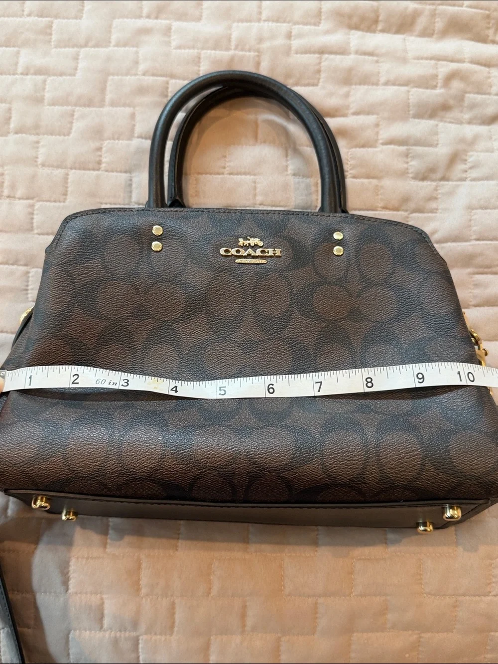 Coach 91494 Lillie Brown Signature Canvas Satchel with Black Handles